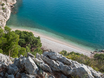 High angle view of rocks on beach