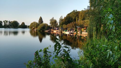 Scenic view of lake against clear sky