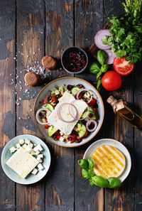 High angle view of meal served on table