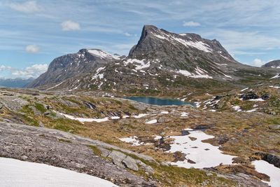 Scenic view of snowcapped mountains against sky