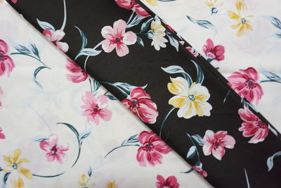 High angle view of pink flowers on table