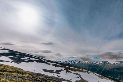 Scenic view of snowcapped mountains against sky