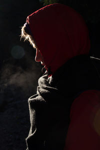 Close up woman in sports jacket with hood portrait picture