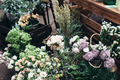 High angle view of potted plants in yard