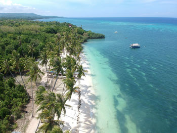 High angle view of bay against sky