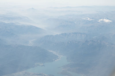 Aerial view of snowcapped mountains