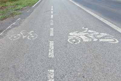 High angle view of text on road