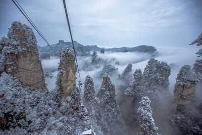 Scenic view of snow capped mountains against sky