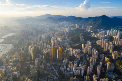 High angle view of buildings in city