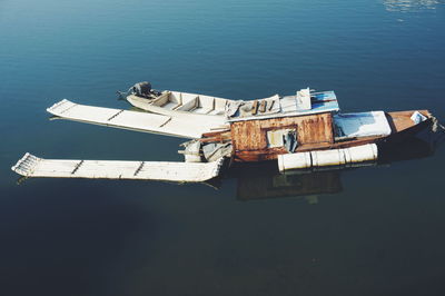 High angle view of ship in sea