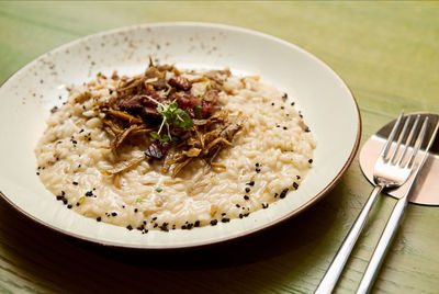 Close-up of food in plate on table