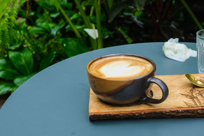 Close-up of cappuccino on table