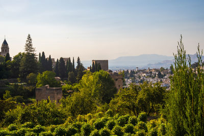 Panoramic view of townscape against sky during sunset