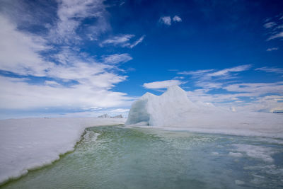 River of melting ice at sunny day in the antarctica