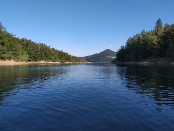 Scenic view of lake against clear sky