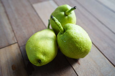 High angle view of apples on table