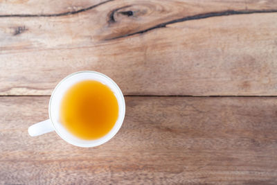 High angle view of tea cup on table