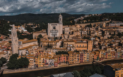 High angle view of buildings in city