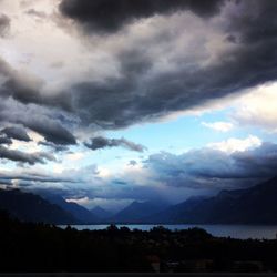 Scenic view of mountains against cloudy sky