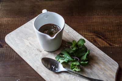 High angle view of dessert in bowl on table