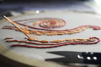 Needle on embroidery hoop