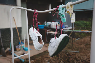 Close-up of clothes drying on clothesline