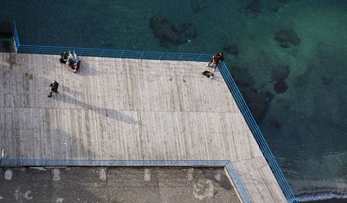 High angle view of people on water