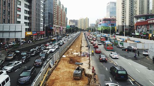 High angle view of city street