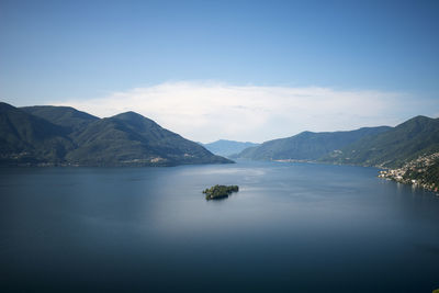 Scenic view of alpine lake against sky