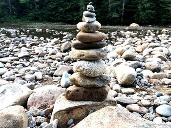 Close-up of stone stack on pebbles