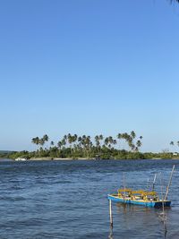 Scenic view of sea against clear blue sky