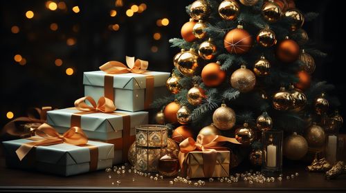 Christmas decorations on table