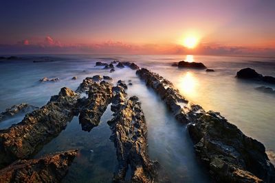 Scenic view of sea at sunset