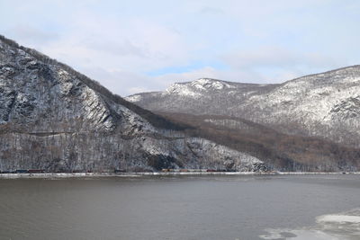 Scenic view of mountains against sky during winter