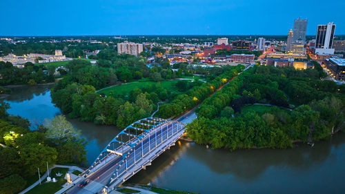 High angle view of city at waterfront