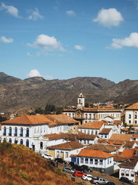 High angle view of townscape against sky