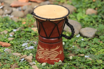 Unique souvenirs of traditional percussion instruments called kendang typical of papua indonesia