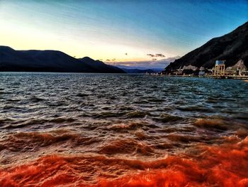 Scenic view of sea against sky during sunset