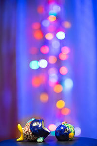 Close-up of colorful toys on table