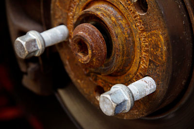 Close-up of rusty wheel