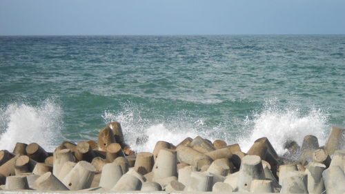 Scenic view of sea against clear sky