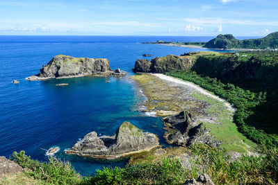 Scenic view of sea against blue sky