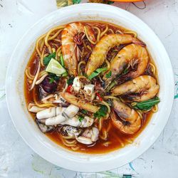 High angle view of noodles in plate