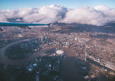 Aerial view of cityscape against sky