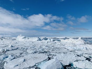 Scenic view of snow covered landscape against sky