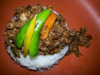 High angle view of food in plate