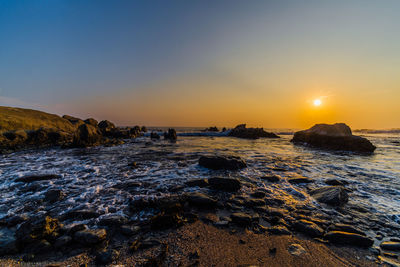 Scenic view of sea against sky during sunset