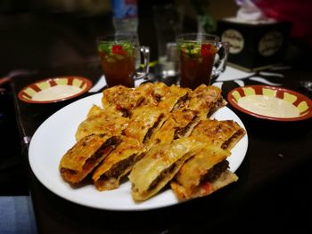 Close-up of food in plate on table