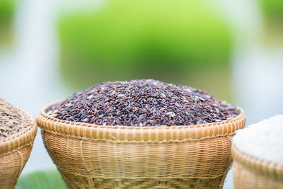 Close-up of seeds in wicker basket