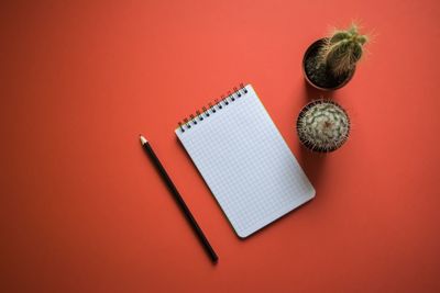 High angle view of open book on table